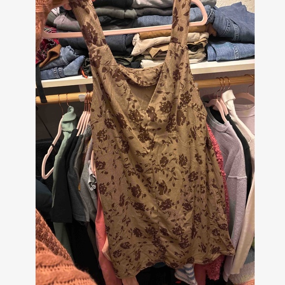 Boho Floral print Corduroy Sleeveless Mini Dress - Picture 5 of 6